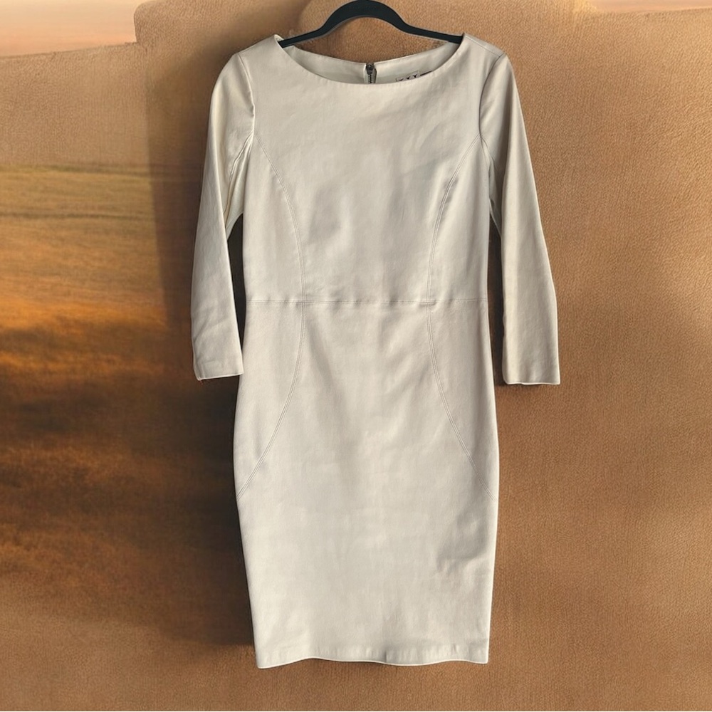 Haute Hippie Lamb Skin,Genuine Leather 
,Pencil Cream Women's Dress, Size Medium